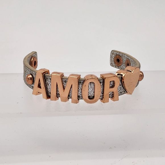 BCBGeneration Amor Love Heart Metallic Leather Cuff Bracelet - Picture 1 of 7